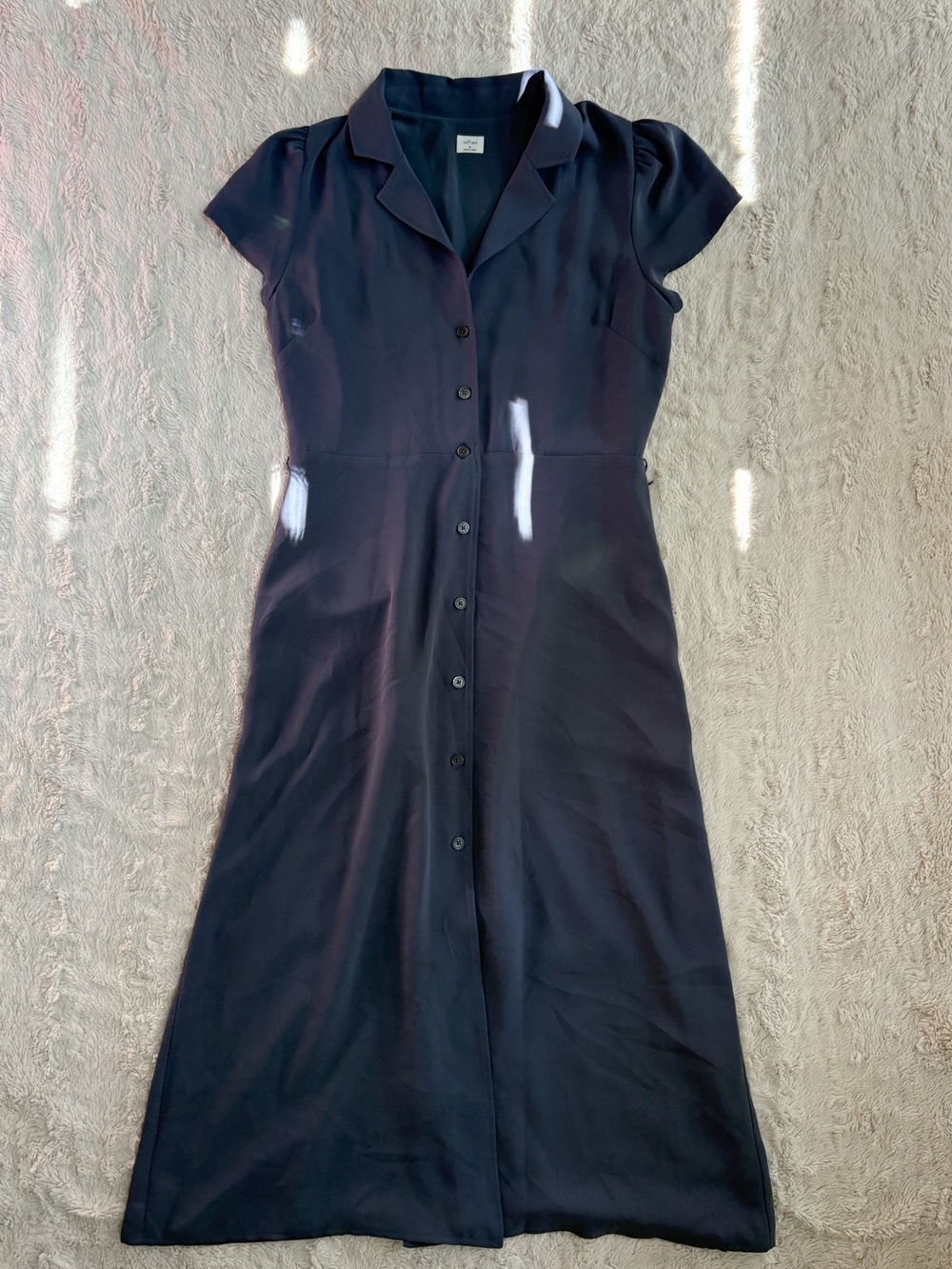 Aritzia Wilfred Shirt Dress Vintage Navy Midi Button Front Size M - Picture 6 of 11